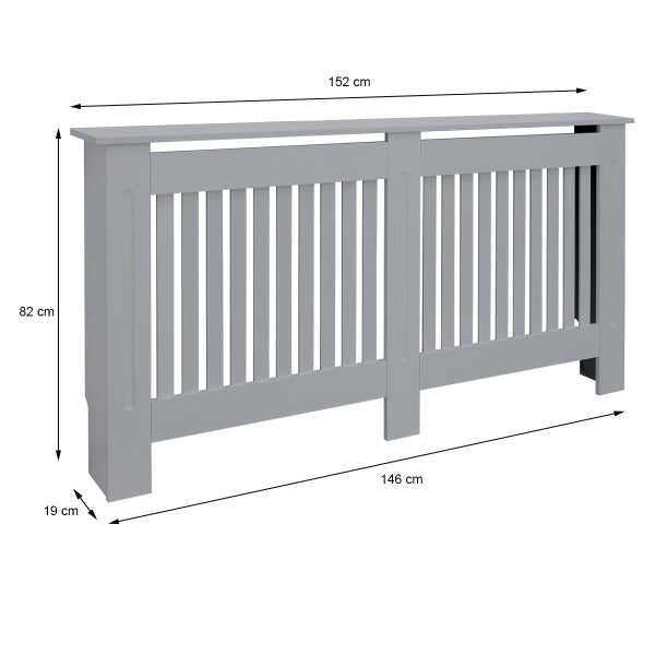 ECD Germany Heizkörperverkleidung Landhausstil 152x19x82cm, Grau, aus MDF lackiert, für Schlafzimmer, Wohnzimmer, Heizungsverkleidung Heizkörperabdeckung Heizungsabdeckung Heizung Heizkörper Abdeckung