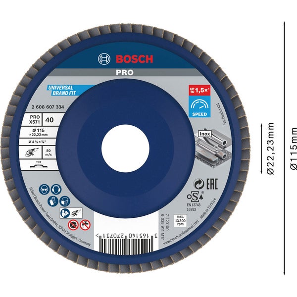 Bosch PRO X571 Fächerscheibe mit 115 Millimeter Durchmesser
