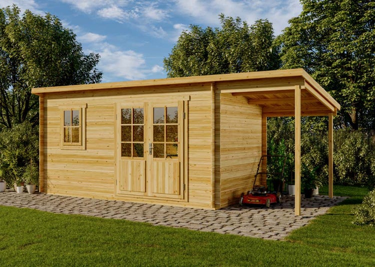 Alpholz Gartenhaus York mit Schleppdach Gartenhaus aus Holz in natur, Holzhaus mit 28 mm Wandstärke inklusive Schleppdach, Blockbohlenhaus mit Montagematerial imprägniert 4,5x2,5m