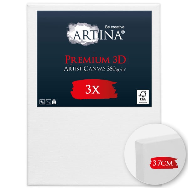 Artina Premium 3D Künstlerleinwand, 380 Gramm pro Quadratmeter, Dreierpack