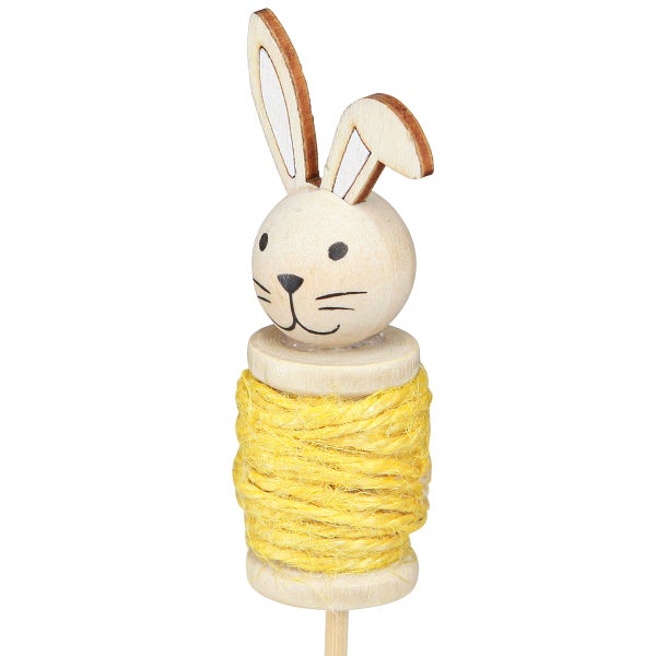 Dekorativer Holzstecker mit Hasenmotiv und Wicklung