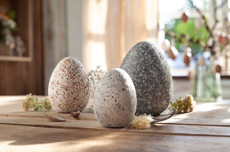 FRANK FLECHTWAREN | Deko-Ei Granit, 3er Set, KERAMIK, Höhe 10 cm, 13 cm, 15 cm