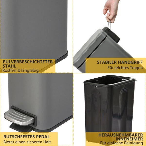 HOMCOM Mülleimer, 29,2 x 14 x 32 cm, Metall, Grau