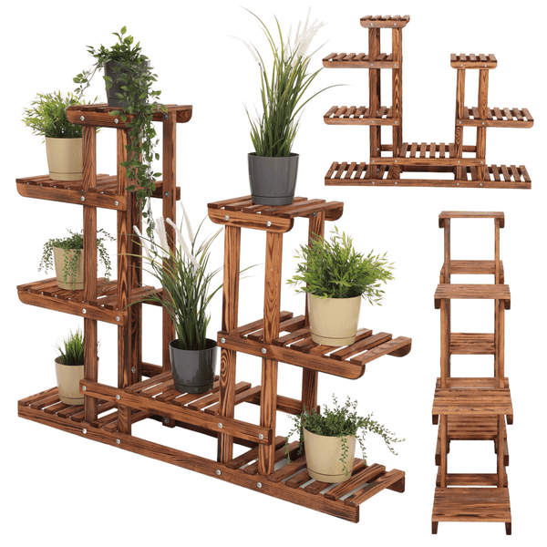 Blumenständer FLORANGE HxBxT 116x95x25cm 8 Ablagen Kieferholz Braun geflammt
