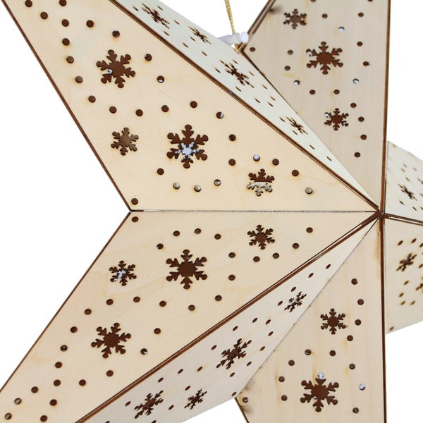 FRANK FLECHTWAREN | Holzstern mit LED-Lichterkette, ca. Ø 60 cm, Tiefe 17 cm, Zuleitung 150 cm, platzsparend zusammenfaltbar, einfacher Klappaufbau, nur, HOLZ