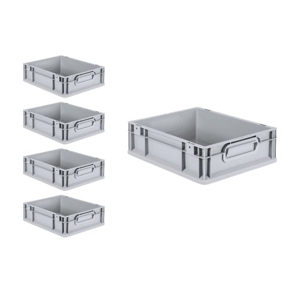 PROREGAL Spar Set 5x Eurobox Nextgen Economy Mit Scharnierdeckel & Schwarzen Schiebeschnappverschlüssen Griffe Geschlossen HxBxT 12 x 30 x 40 cm