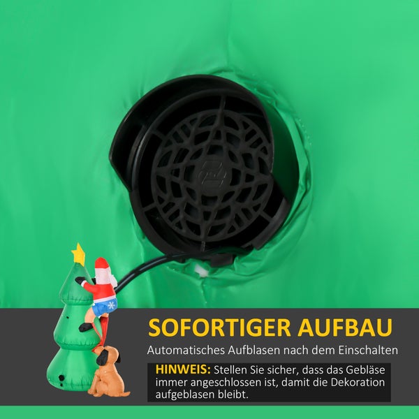 HOMCOM Aufblasbarer Weihnachtsbaum mit Weihnachtsmann und dem Hund, 123 x 85 x 180 cm, Polyester, Grün
