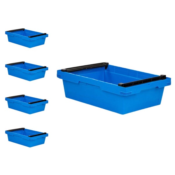 PROREGAL SparSet 5x Conical Mehrweg-Stapelbehälter mit Stapelbügel Blau HxBxT 17,3 x 40 x 60 cm 29 Liter Lagerbox Eurobox Transportbox