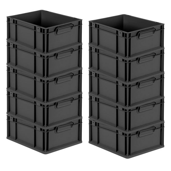 PROREGAL SuperSparSet 10x Eurobox NextGen Grip, HxBxT 17x30x40cm, 16 Liter, Griffe geschlossen, Schwarz, Eurobehälter, Transportbox, Transportbehälter, Stapelbehälter