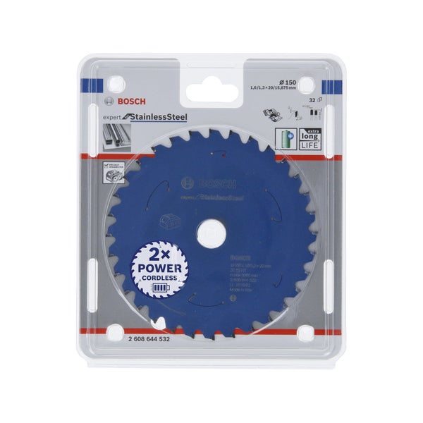 Bosch Kreissägeblatt Expert for Stainless Steel für Akku-Handkreissägen 150 x 1,6 x 20 32 Zähne - 2608644532