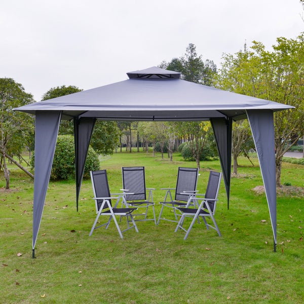 Outsunny Pavillon, Partyzelt mit Doppeldach, 3,45x3,45x2,68m, Metall,Polyester, Grau