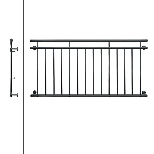 ECD Germany Französischer Balkon 90x184 cm mit 14 Füllstäben, Anthrazit matt & rau, Stahl pulverbeschichtet, Balkongeländer Stabgeländer Balkonbrüstung Balkongitter Fenstergeländer Außen Fenstergitter