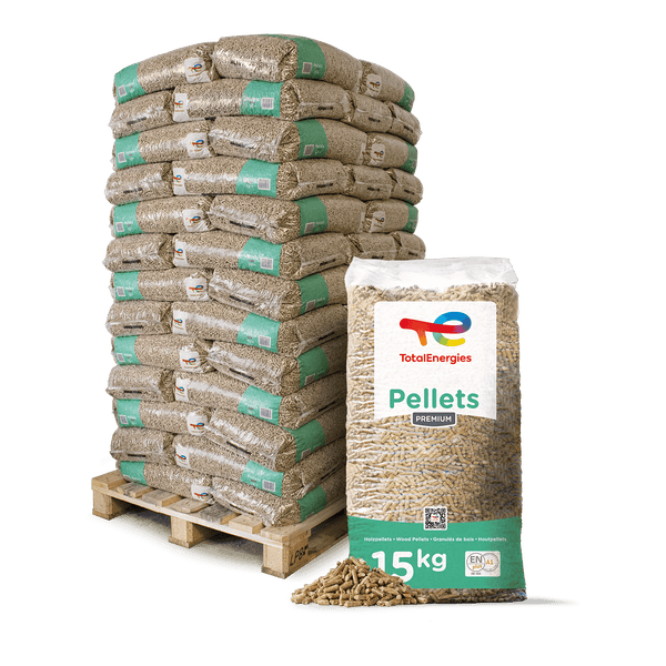 TotalEnergies Holzpellets Premium 15kg x 65 Sack 975kg Palette Premiumpellets Total Pellets