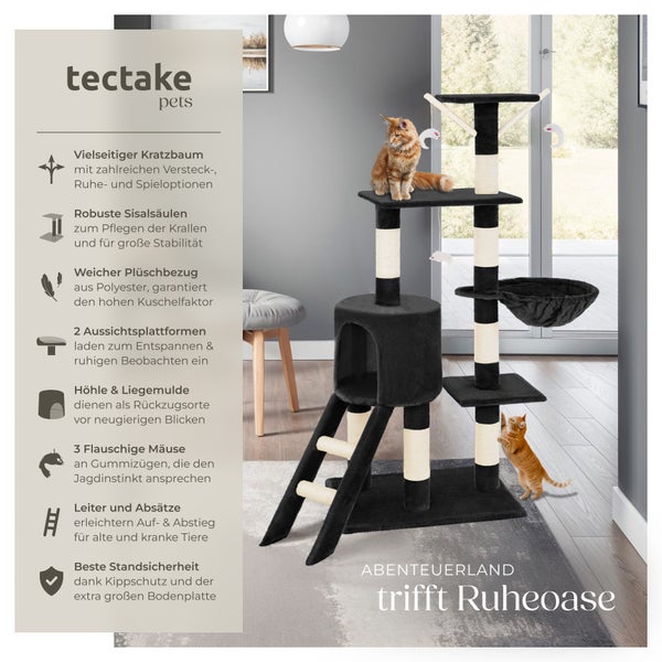 Kratzbaum tectake Dominik inklusive Treppe, 3 Spielmäusen und Kippschutz 144 cm schwarz