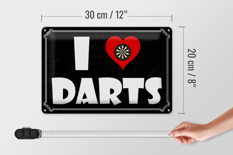 Blechschild Spruch 30x20cm i Love Darts Wanddeko