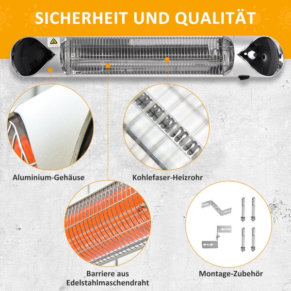 Outsunny Heizstrahler, 4 Heizstufen 800/1200/1600/2000W Elektrische Heizstrahler mit Fernbedienung, wasserfest, 88 x 13 x 9 cm, Alu, Silber