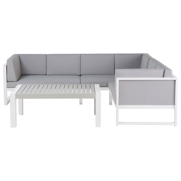 Garten Ecksofa mit Tisch 6-Sitzer CASTELLA linksseitig Metall Grau