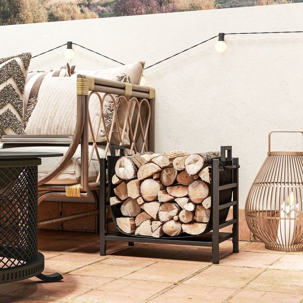 Outsunny Kaminholzregal, mit abnehmbarem Tragebeutel, für Outdoor, Indoor, bis 50 kg, 49 x 34 x 44 cm, Metall, Schwarz