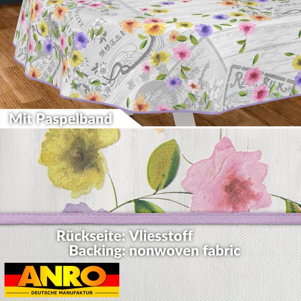 Tischdecke mit Blumenmuster, Paspelband und Vliesstoffrückseite
