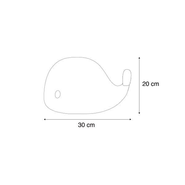 Maßzeichnung einer Wanddekoration in Walform mit den Abmessungen 30 Zentimeter Breite und 20 Zentimeter Höhe.