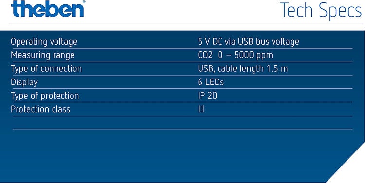 Theben 7169100 AMUN 716 transportabler CO2 Sensor I CO2 Luftgütemonitor I CO2 Melder I System für Überwachung der Luftqualität in Schule, Büro, Zuhause, KFZ