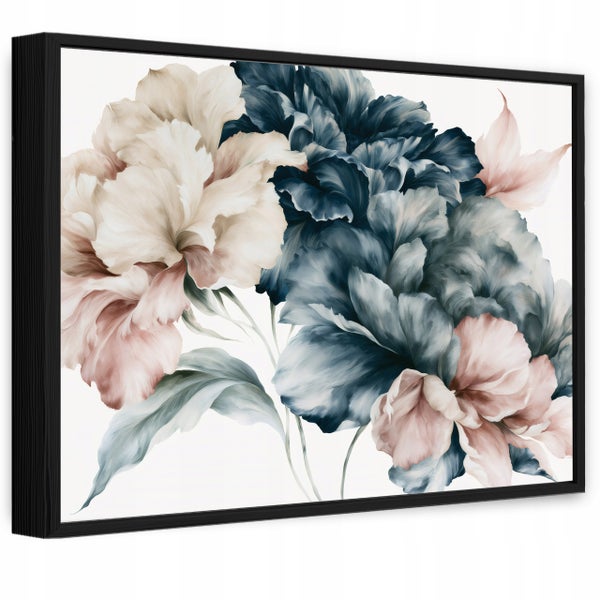 Wandbild mit florale Blumenmotiv in einem schwarzen Rahmen für eine dekorative Wandgestaltung