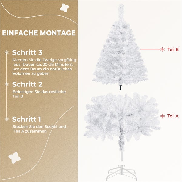 Anleitung zum einfachen Zusammenbau eines weißen künstlichen Weihnachtsbaums in drei Schritten