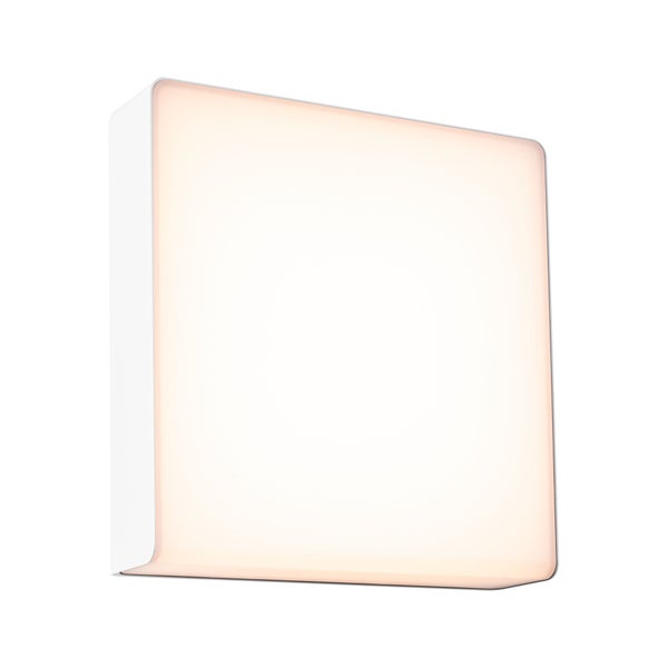 Quadratische LED-Deckenleuchte oder Wandleuchte mit flachem Design und warmweißem Licht.