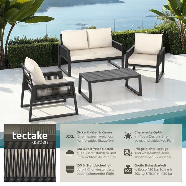 Garten-Lounge Set tectake Captive Tisch mit Lamellenmuster im Rope-Design mit Aluminiumgestell anthrazit
