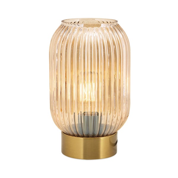 Tischleuchte mit geripptem Glasschirm und Metallfuß