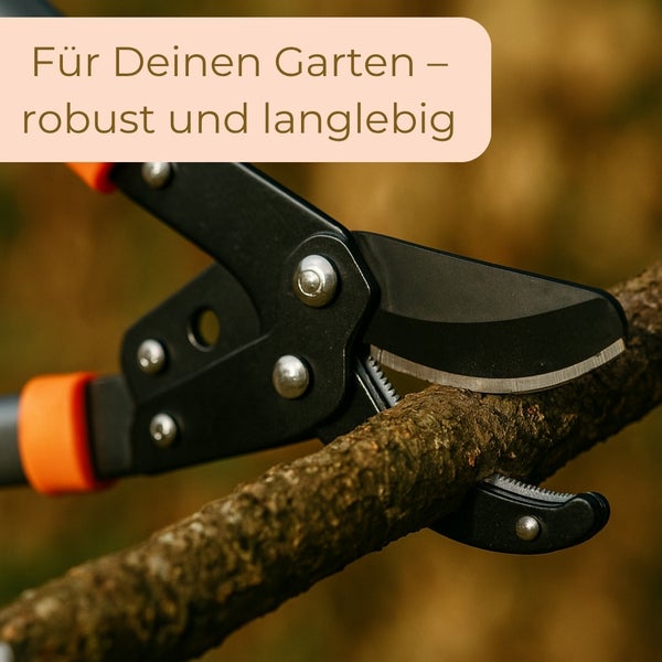 Astschere schneidet einen Ast im Garten