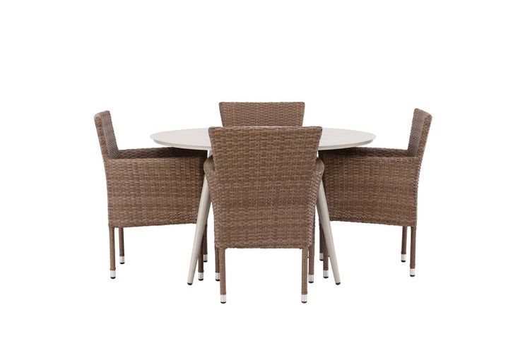 Lina Gartenset Tisch Ø120cm beige, 4 Stühle Malina natur. 120 X 120 X 74 cm