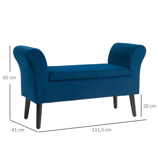 HOMCOM Sitzbank Polsterbank mit Stauraum Bettbank mit Armlehne für Flur Schlafzimmer samtartiges Polyester 111,5 x 41 x 65 cm Blau