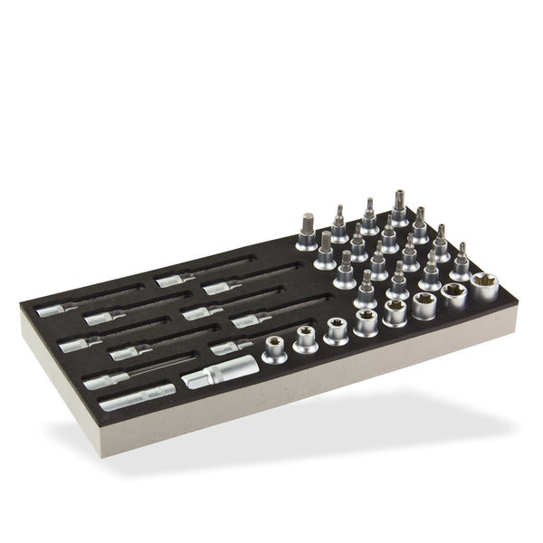 PROREGAL Werkzeug Satz für Werkstattwagen Cheetah Plus Innensechskant Set 1/2 36 Teile mit Schaumstoff Schubladeneinlage HxBxT 3,5 x 40 x 19 cm