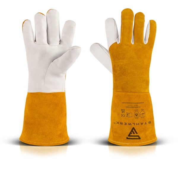STAHLWERK Schweißerhandschuhe Arbeitshandschuhe Echtleder hitzebeständig