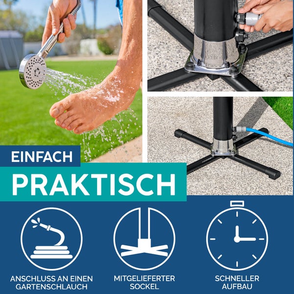 Mobile Gartendusche mit Brausekopf und Gartenanschluss