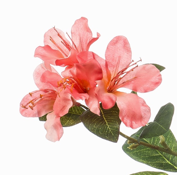 Detailaufnahme eines künstlichen Pflanzenzweigs mit realistischen grünen Blättern für die Dekoration.