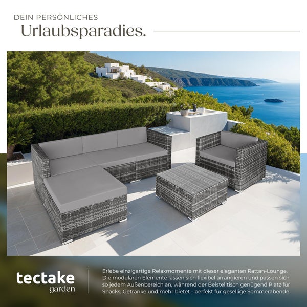 Rattan Lounge tectake Milano mit Sicherheitsglasplatte für 4 bis 5 Personen grau
