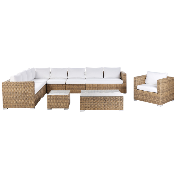 Lounge Set mit Tisch 8-Sitzer XXL rechtsseitig modular Polyrattan Hellbraun