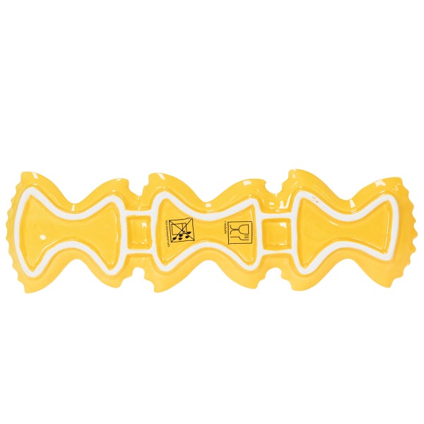 Gelbe Servierplatte mit Lebensmittel- und Nicht spülmaschinengeeignet Symbolen