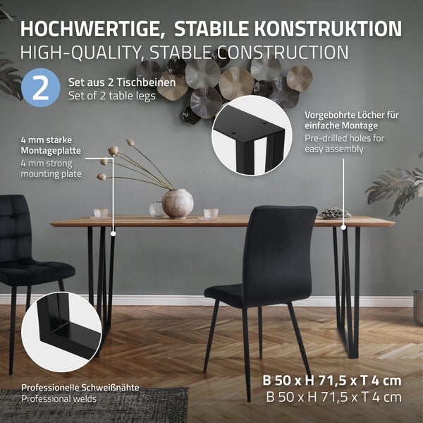 ML-Design 2 Stück Tischbeine 50xH71,5cm, Tischkufen rechteckige Form, Stahl pulverbeschichtet, Schwarz, Industriedesign, Kufengestell Esstisch/Schreibtisch, Tischgestell, Metall Möbelfüße DIY-Projekte