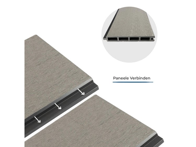 FLOORDIREKT WPC Sichtschutzzaun - Komplettset inkl. Montagematerial - Zaun für Garten und Terrasse - 180 x 180 cm - Alu-Pfosten