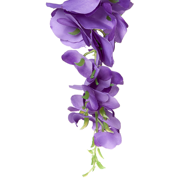 Künstlicher Blauregen-Zweig mit violetten Textilblüten.