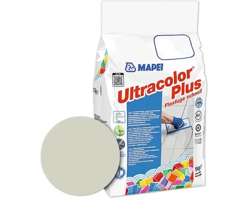 Mapei Ultracolor Plus Flexfuge schnell, 5 Kilogramm Beutel, zementärer schnell abbindender Fugenmörtel für Fliesen.