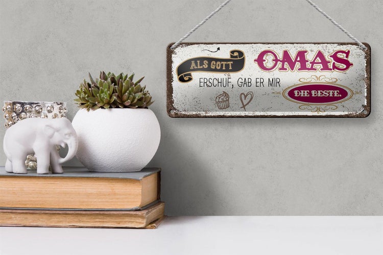 Blechschild Spruch Gott gab mir die beste Oma 27x10cm Dekoration