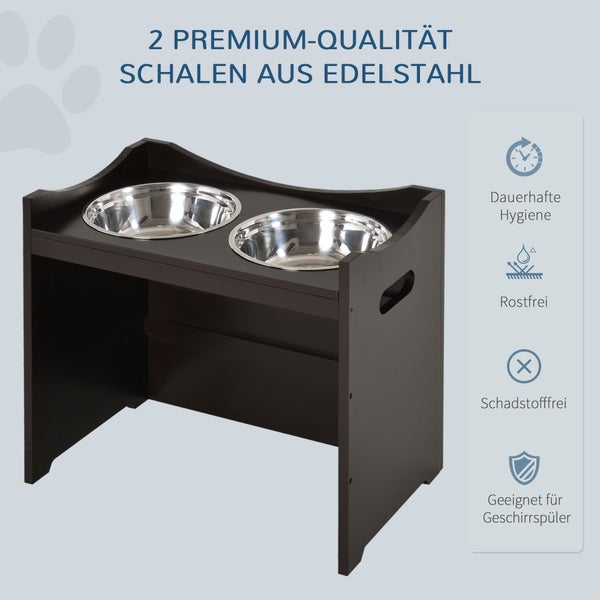 PawHut Futternapf Höhenverstellbar, Erhöhtes Futterstation mit 2L Futterschale aus Edelstahl, mit Futterständer, Griff, Hundebar für alle Hundegrößen, Kaffee