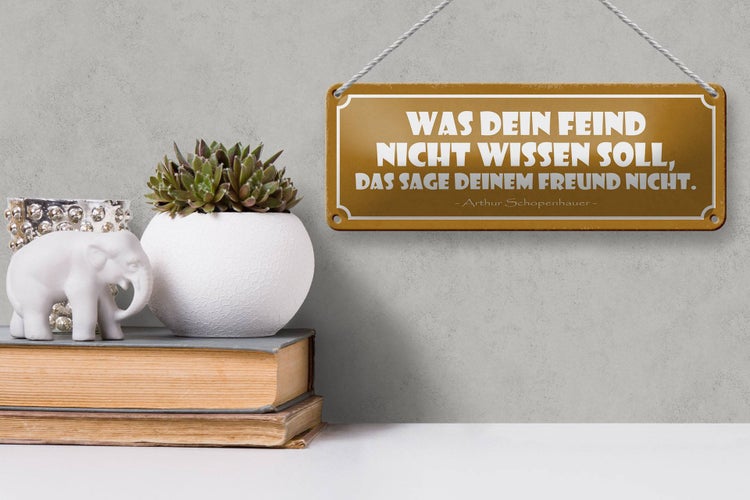 Blechschild Spruch 27x10cm was dein Feind nicht wissen soll Dekoration