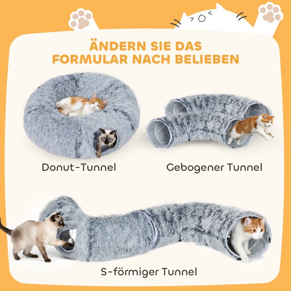 Katzen-Spieltunnel in Donut-, Bogen- und S-Form
