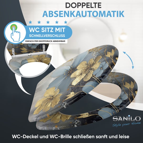 Toilettensitz mit Absenkautomatik und Blumenmuster