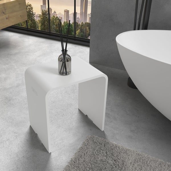 Badhocker MALIBU aus hochwertigem Mineralguss in Weiß Matt